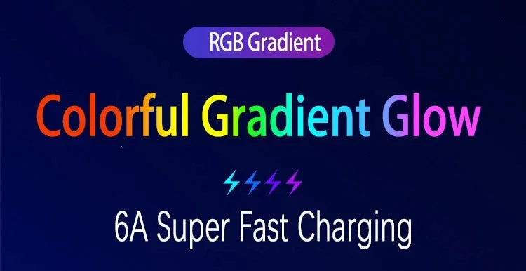 3 in 1 1.2M 6A Super Fast Charging Colorful Light Data Cable Drag Three RGB Breathing Gradient Car Charging Cable USB Universal