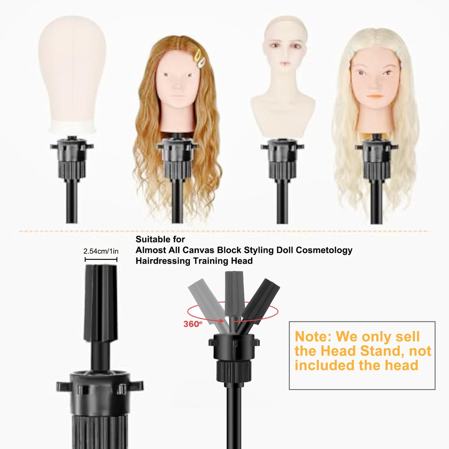 Mannequin Head Stand, Adjustable Wig Stand, Reinforced Metal Mannequin Head Stand for Cosmetology Hairdressing Training