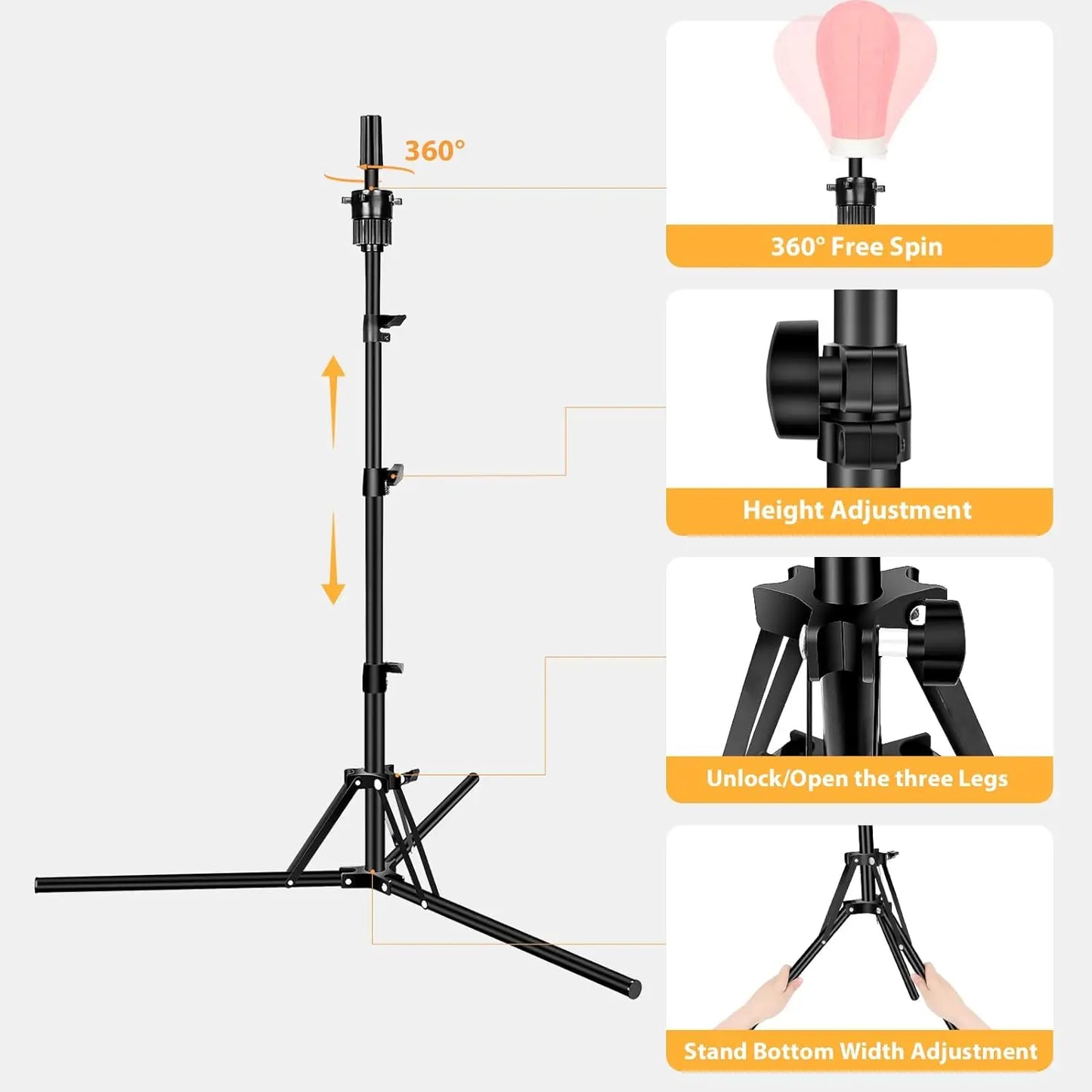 Mannequin Head Stand, Adjustable Wig Stand, Reinforced Metal Mannequin Head Stand for Cosmetology Hairdressing Training