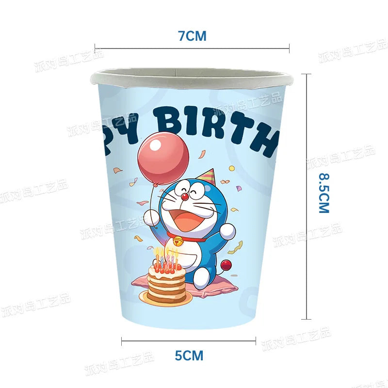 Cute Doraemon series Birthday Party dinnerware Disposable Banner Cake Topper Hanging Flag Doraemon Balloons Birthday Decoration