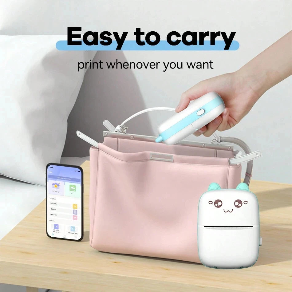 Mini Bluetooth Thermal Printer 200dpi for Labels, Photos, and Memo Printing - Portable with USB Cable