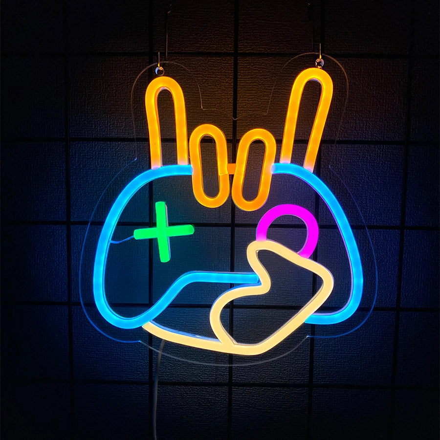 Game Zone Neon Sign, Gamepad Shaped LED Neon Sign for Gamer Room Decor, Game On Neon Sign for Boys Home Decor, 5V USB Powered