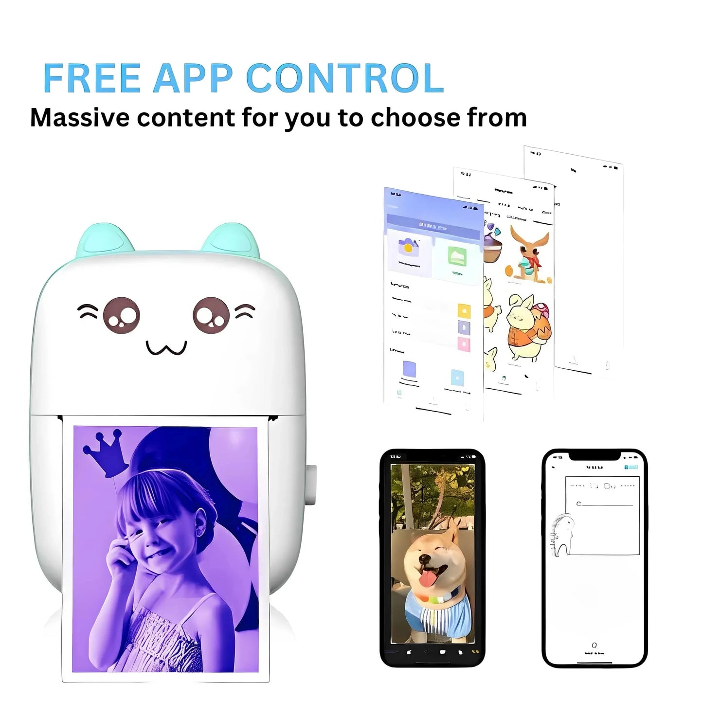 Mini high-definition thermal paper printer, APP+Bluetooth ink free portable printer, suitable for learning/daily label printing