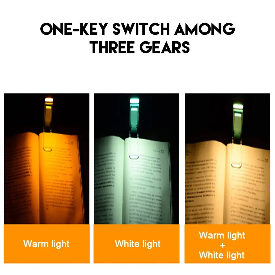 Book Light Brightness Adjustable for Eye-Protection USB Rechargeable LED Clip on Portable Bookmark Light for Reading in Bed Car
