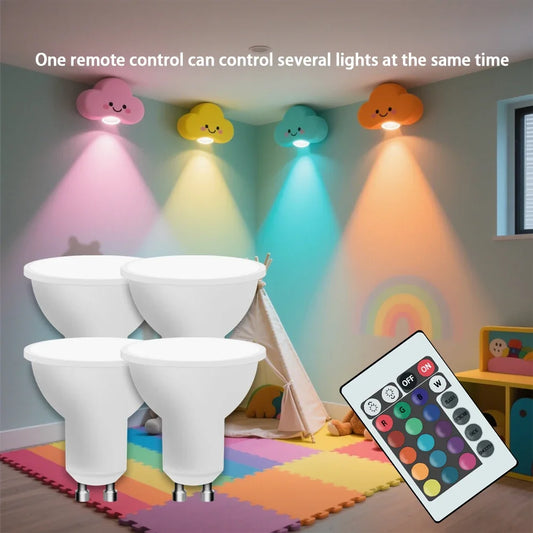 RGB LED Spotlight GU10 AC 85-265V Remote Control Spotlight Color Dimmable Bulb for Living Room Bedroom Decoration