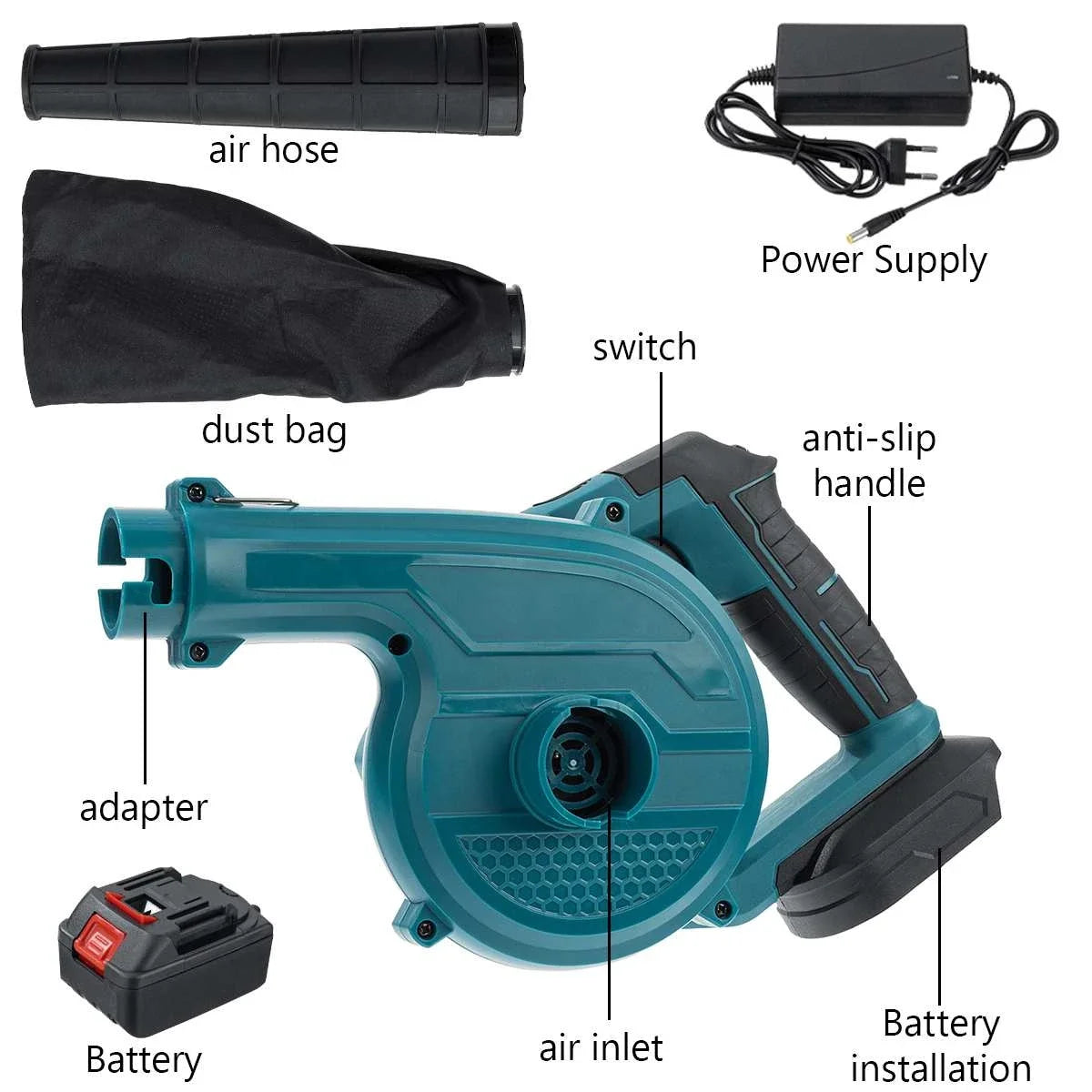 Kamolee 20000rpm Cordless Electric Hair Dryer 2 in 1 Vacuum Cleaner Household 18V Blow/Suction 2-in-1 Blower Tool