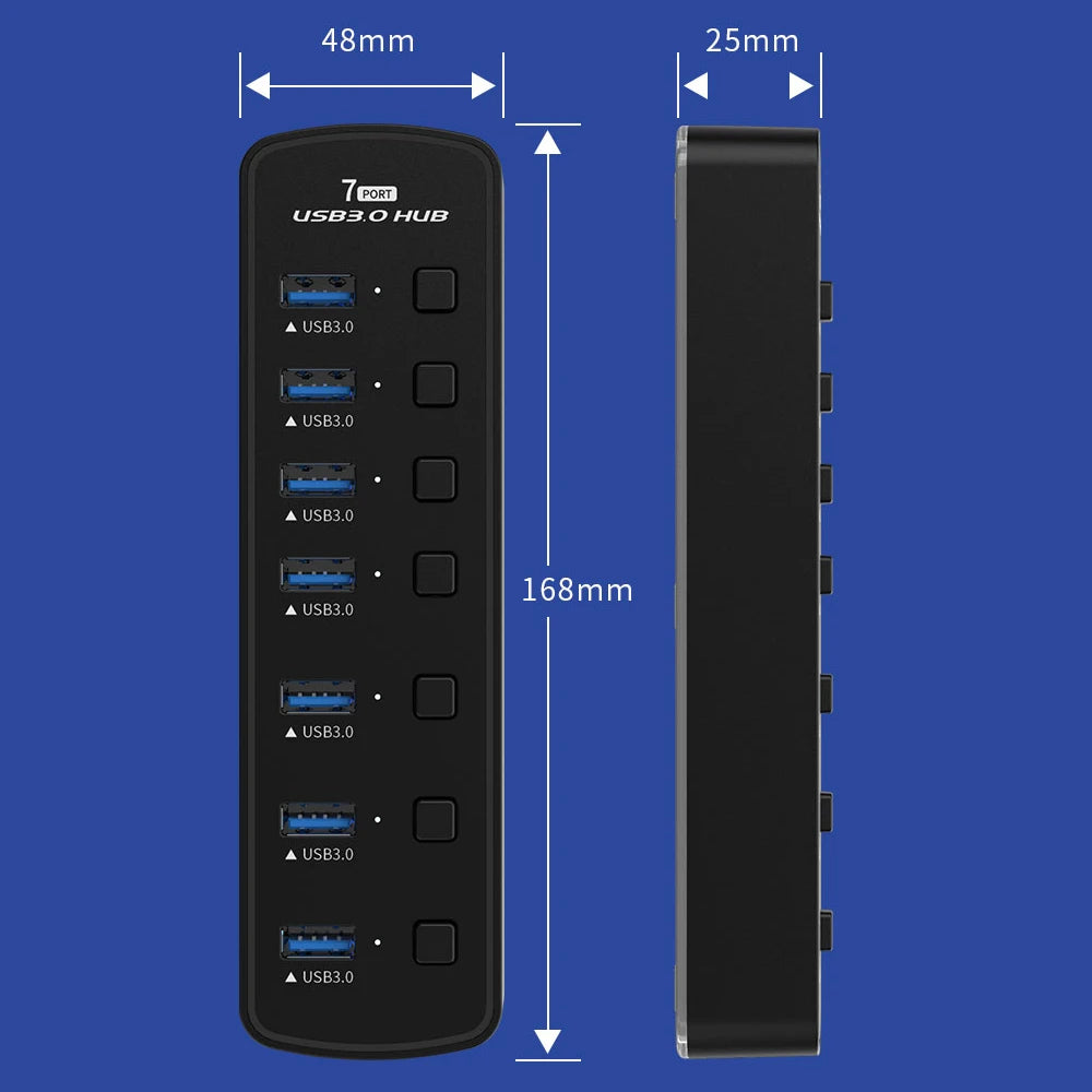 RGB USB 3.0 Hub 7 Ports Data Port Adapter 5Gbps Individual On/Off Switch Splitter Gaming USB Hub For Laptop PC Computer Accessor