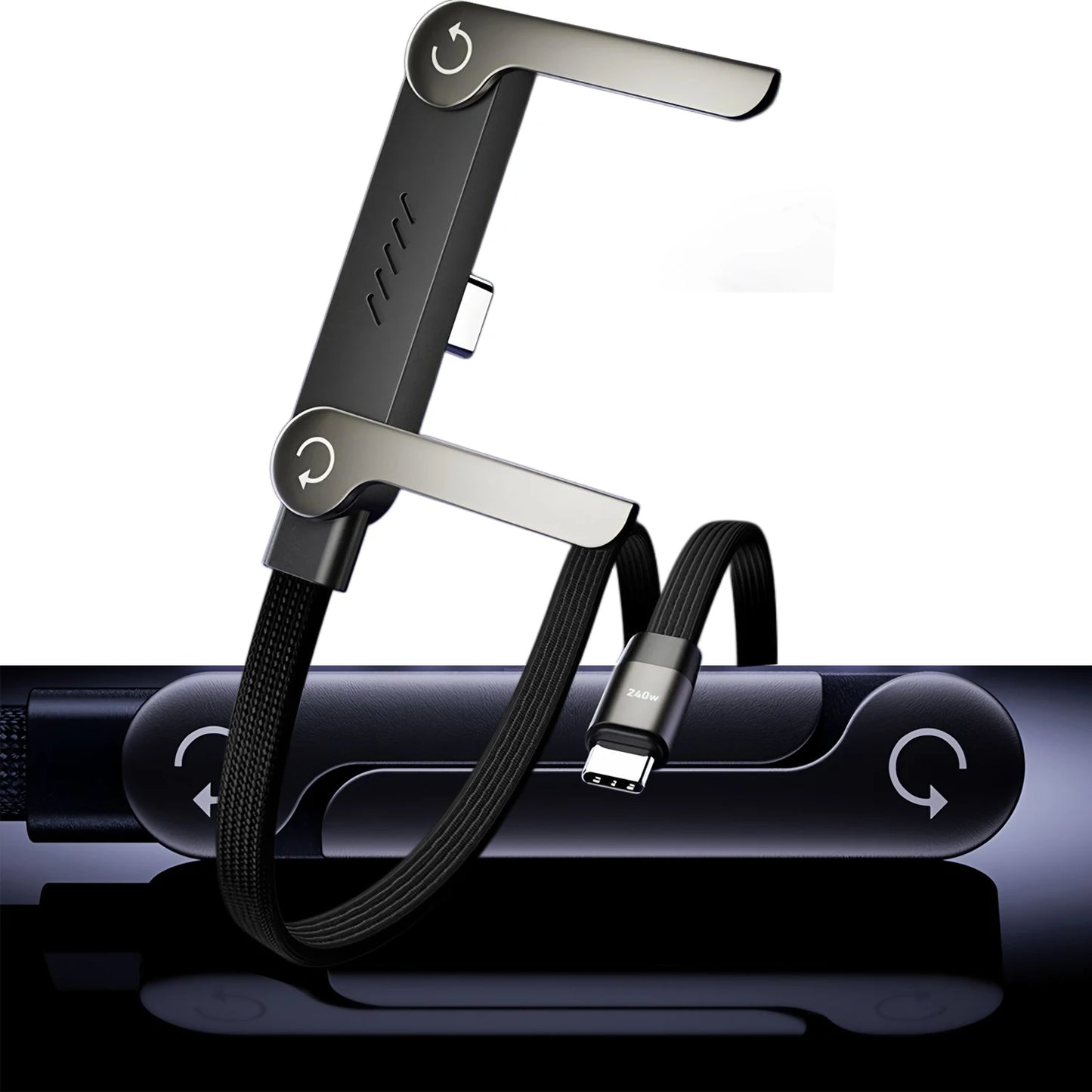 Phone Charger 2 in 1 Invisibles Holder Charger Cable 240w Fast Charging Cord with Built-in Phone Stand