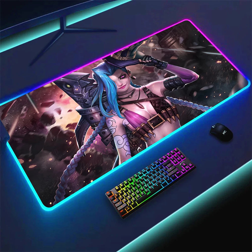 JINX VI RGB Gaming Mouse Pad 900x400mm Anime Arcane Mats League of Legends Gamer Carpet Rug LOL Large Keyboard LED Cool Desk Mat