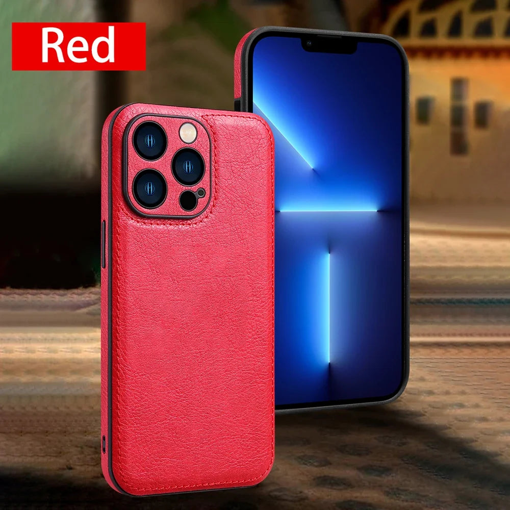Ultra Thin Leather Case for iPhone 17 Pro Max 16 16e 15 14 13 12 11 XR 17Pro Lens Protection iPhone17 Phone Cover Coque