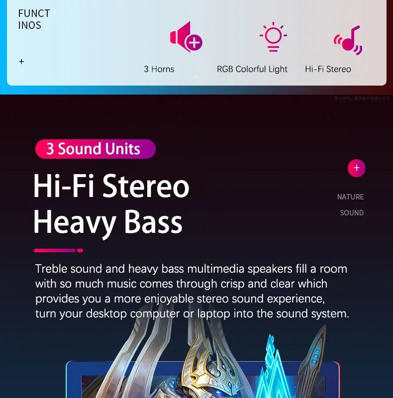 HIFI 3D Stereo Speakers Colorful LED Heavy Light AUX USB Wired Wireless Bluetooth Audio Home Theater Surround Sound Bar TV