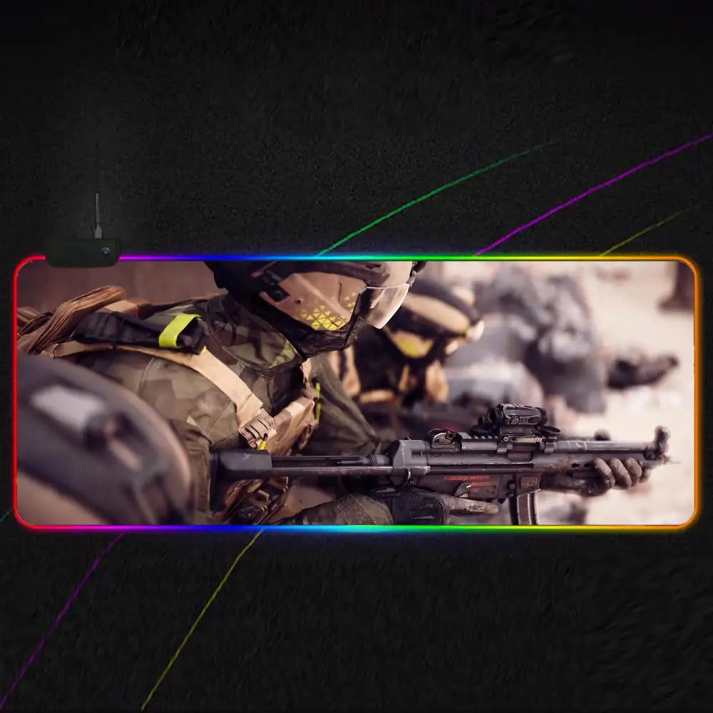 Cool Battlefield 6 Mouse Pad RGB Gaming Mouse Pad XXL, Extended Surface, Non-Slip, Smooth, LED Lights, Perfect Desk Mat