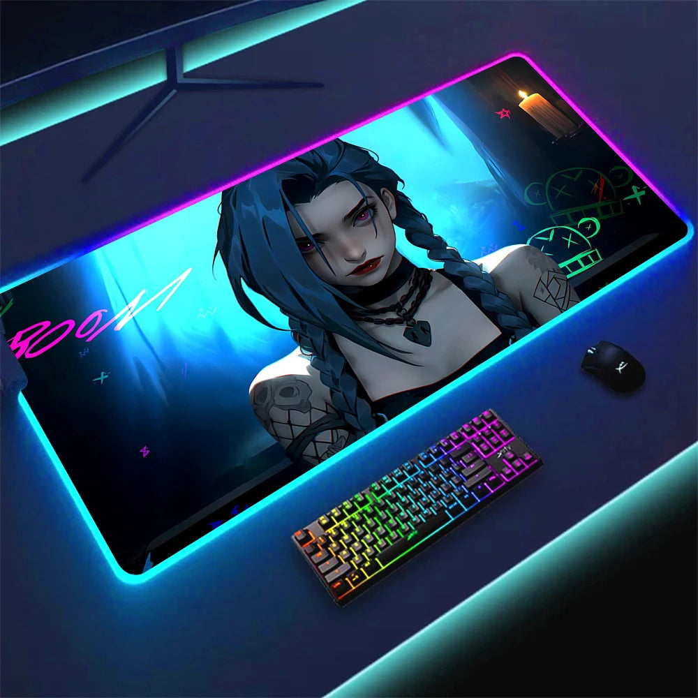 JINX VI RGB Gaming Mouse Pad 900x400mm Anime Arcane Mats League of Legends Gamer Carpet Rug LOL Large Keyboard LED Cool Desk Mat