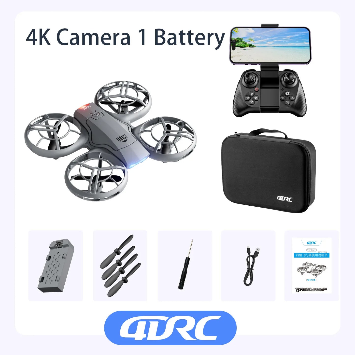V8 Mini Drone 4K Professional Wide-Angle HD Camera WiFi FPV Height Hold Foldable RC Drone Quadrotor Helicopter Children's Toys