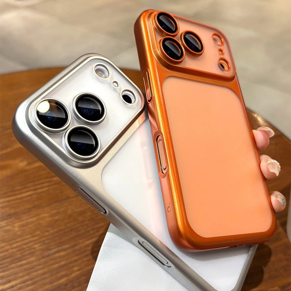 Luxury Matte Hard PC Ultra Slim Case for iPhone 17 Pro Max 16 15 14 13 Plating Camera Film Protector Frosted Shockproof Cover