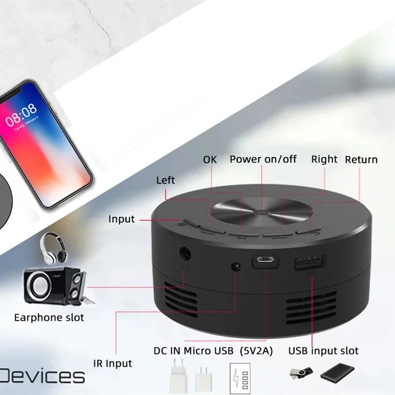 YT200 Portable Mini Projector HD Home Theater LCD children's mobile phone same screen wireless projector Supports IOS Android