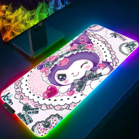 RGB Large Gaming Mouse Pad Kuromi Anime PC Computer Gamer Desk Mat Backlight XXL Kawaii Edge White Laptop LED Mousepad Backlight