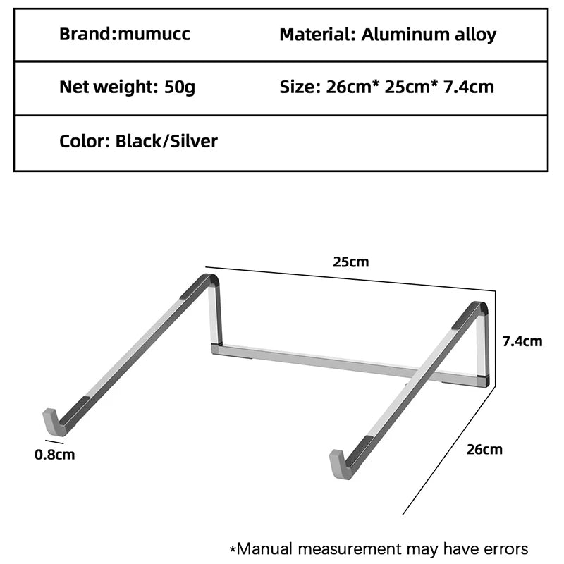 Laptop stand, lightweight aluminum alloy, easy-to-store and heat-dissipating stand, portable height-increasing stand for office