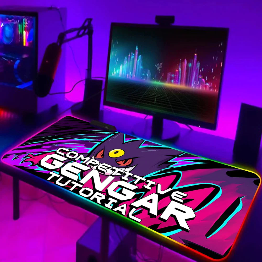 RGB Pc Gamer Keyboard Mouse Pad Mousepad Cute Anime Gengars LED Glowing Mouse Mats Rubber Gaming Computer Mausepad