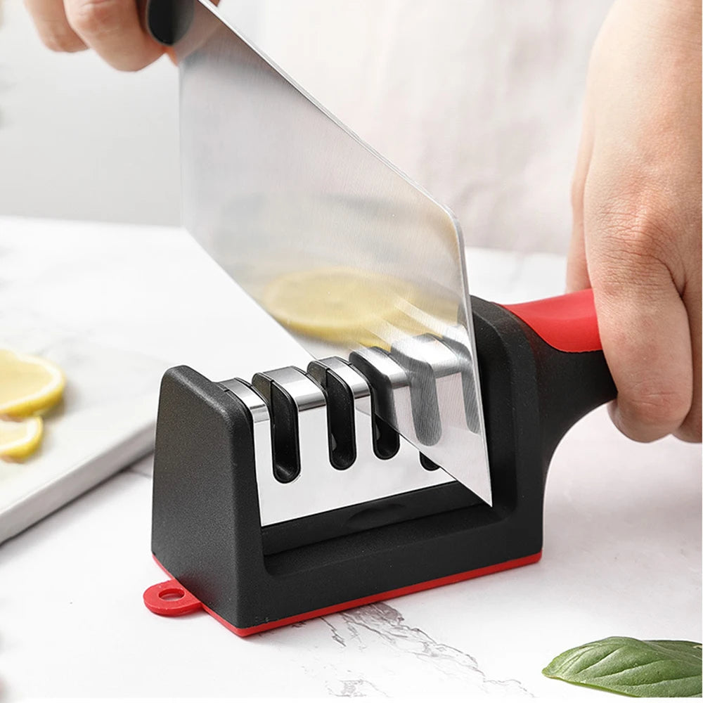 Knife Sharpeners for Kitchen Knives & Scissors, Ergonomic and Easy to Use Knife Sharpening Kit with 3/4 Stage Sharpening Slots