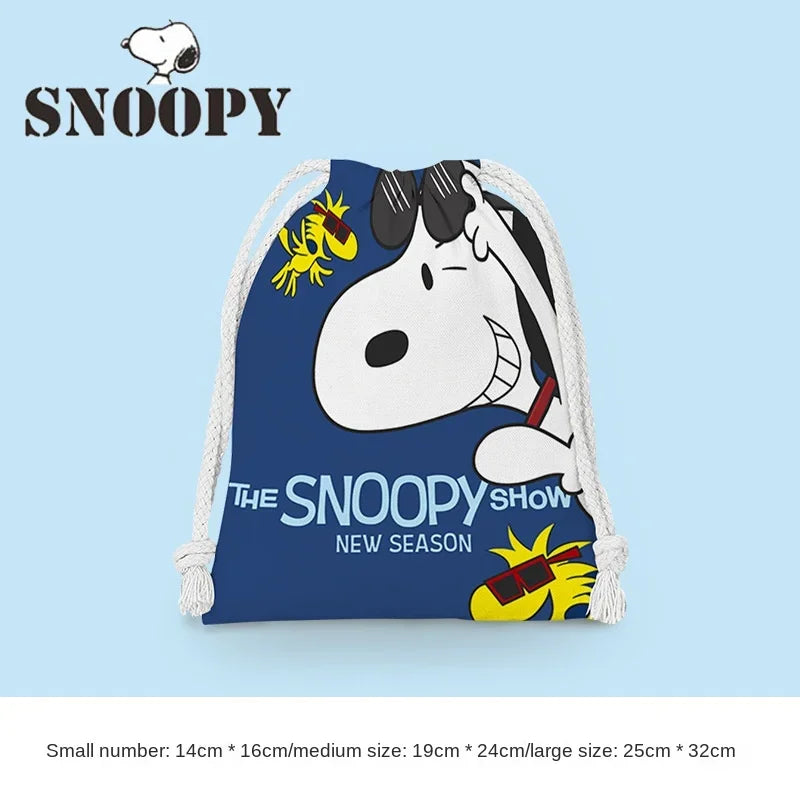 Snoopy Drawstring Bag Reusable Cotton Fabric Storage Bag Cartoon Toiletries Bag Jewelry Bag Candy Bag Gift Bag Party Decoration