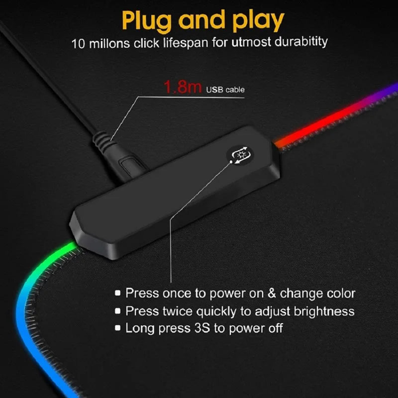 RGB Glow Gaming Desk Mat: Extra Large Thick LED Mouse Pad with Keyboard Space, Anti-Slip Base for PC Gamer