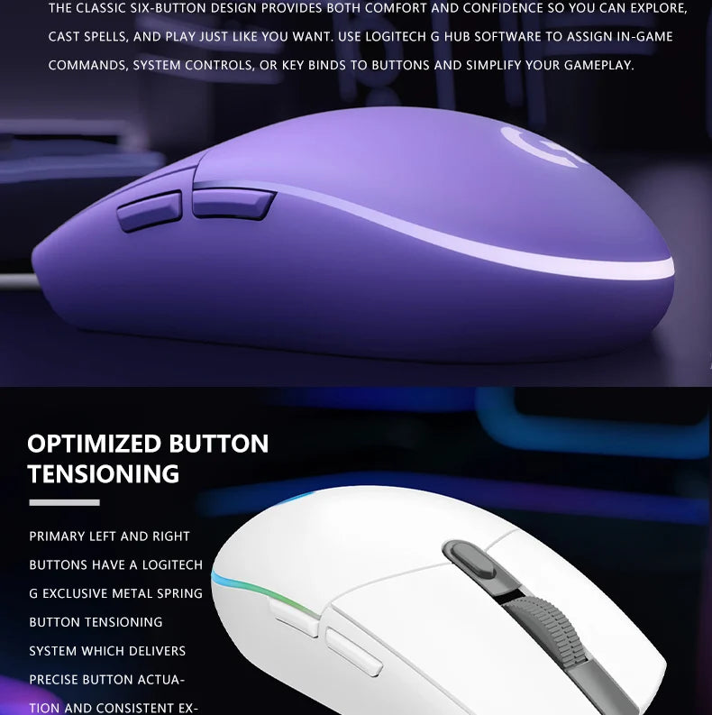 Official Logitech G203 Mouse for Gaming, Lightsync RGB with 3 Zones, 25G Acceleration, 200 IPS Tracking Speed