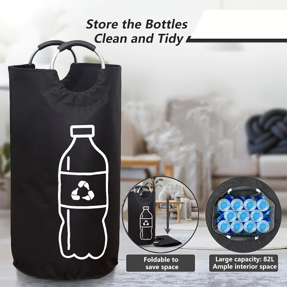 Foldable Recycling Bin, Large Collapsible Storage Basket for Bottles
