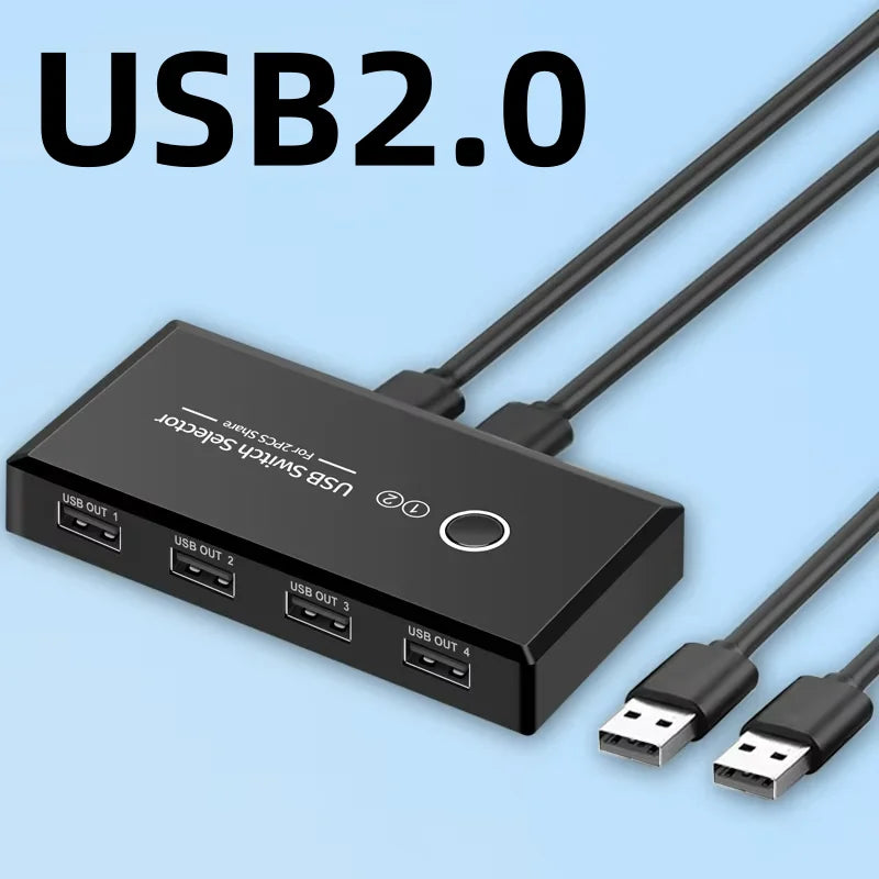 USB Switch Selector 2 Computers Share 4 USB Devices for PC Laptop Mouse Keyboard Printer Scanner One Button Switcher Box