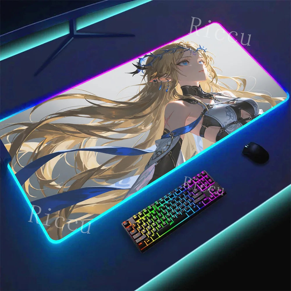 RGB HD Cartethyia Wuthering Waves MousePad Game Laptop Play Mat Extra Large Kawaii Non-slip MousePad Gaming Accessories E-Sports