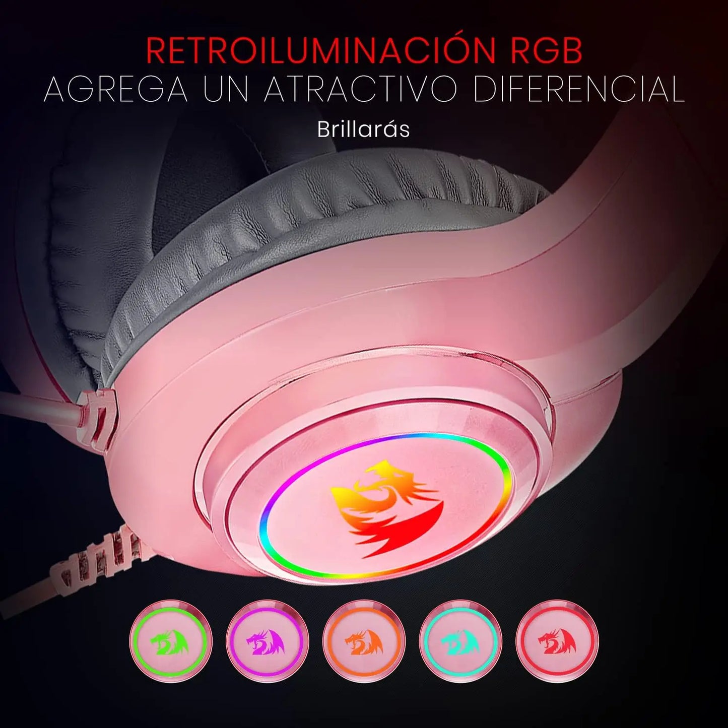 Redragon H260 Hylas RGB Pink Gaming Headset with Microphone, Circumaural Pads, Compatible with Xbox One PS4 PS5 Laptop PC, Pink