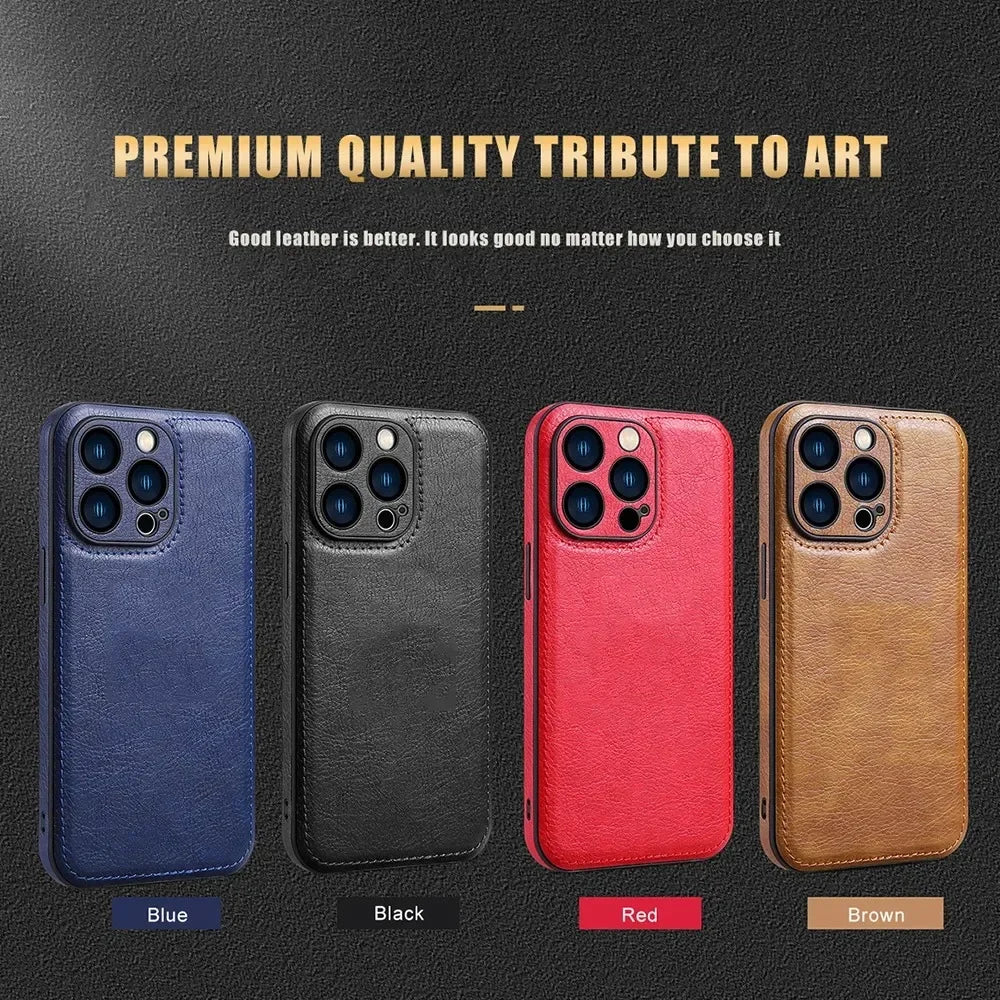 Ultra Thin Leather Case for iPhone 17 Pro Max 16 16e 15 14 13 12 11 XR 17Pro Lens Protection iPhone17 Phone Cover Coque