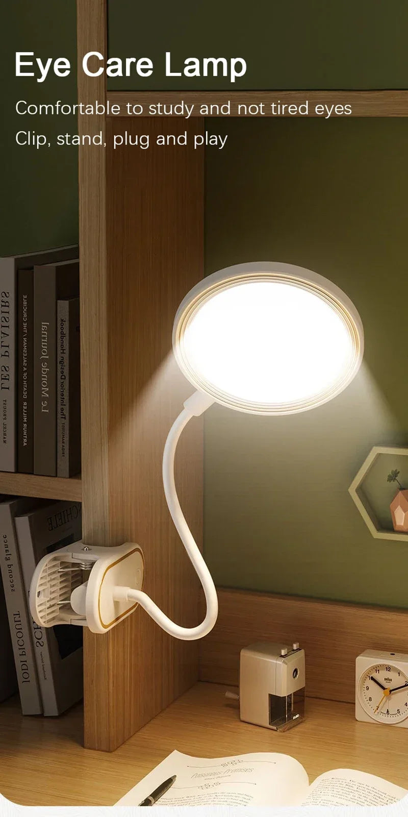 LED Reading Book Light USB Rechargeable Table Lamp With Clip Bedside Reading Light Touch 3 Modes Dimming Eye Protection Lights