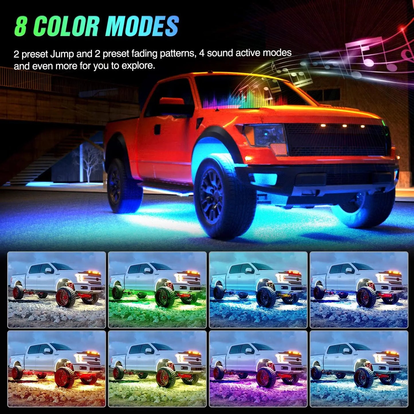 RGB Car Underglow Strip Lights with App Control Waterproof Strip Lights for Cart Boat Decoration LED Exterior Lights Strip DC12V