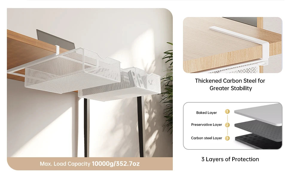 Under-Desk Drawer with Rod, Invisible Storage Box under the Desk, Workstation Transformation Tool, Student Desk Side Shelf