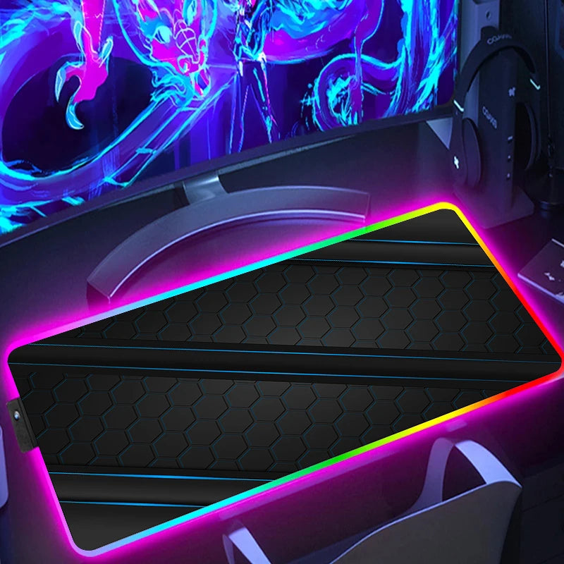 RGB Extended Hexagon Gaming Mouse Pad Rug Desk Mat Computer Accessories Anti-skid Offices Geometric Mousepad Luminous Game Mats