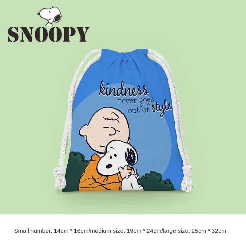 Snoopy Drawstring Bag Reusable Cotton Fabric Storage Bag Cartoon Toiletries Bag Jewelry Bag Candy Bag Gift Bag Party Decoration