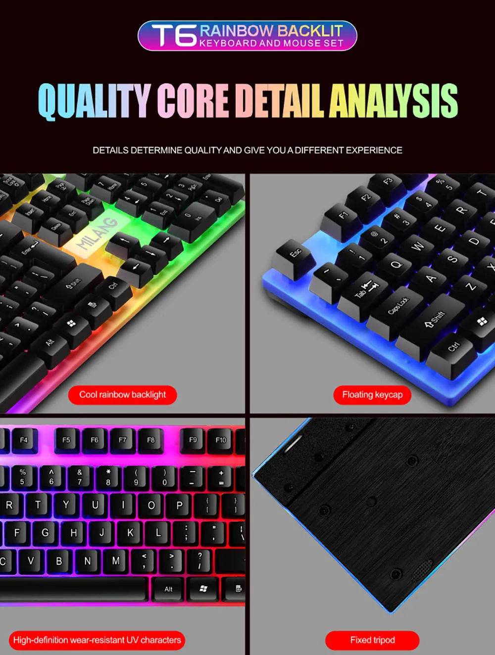 RGB Gaming Keyboard 104 Keys USB Wired Keyboard Standard Keyboard Floating Button Backlit Keyboard for PC Computer Laptop