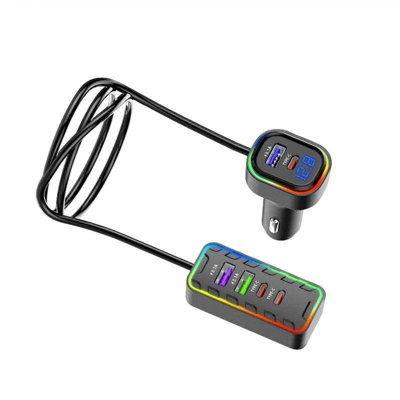22.5W Fast Car Charger 7-Port Expansion Simultaneous Front and Rear Charging Type-C USB Family Travel Adapter Charger