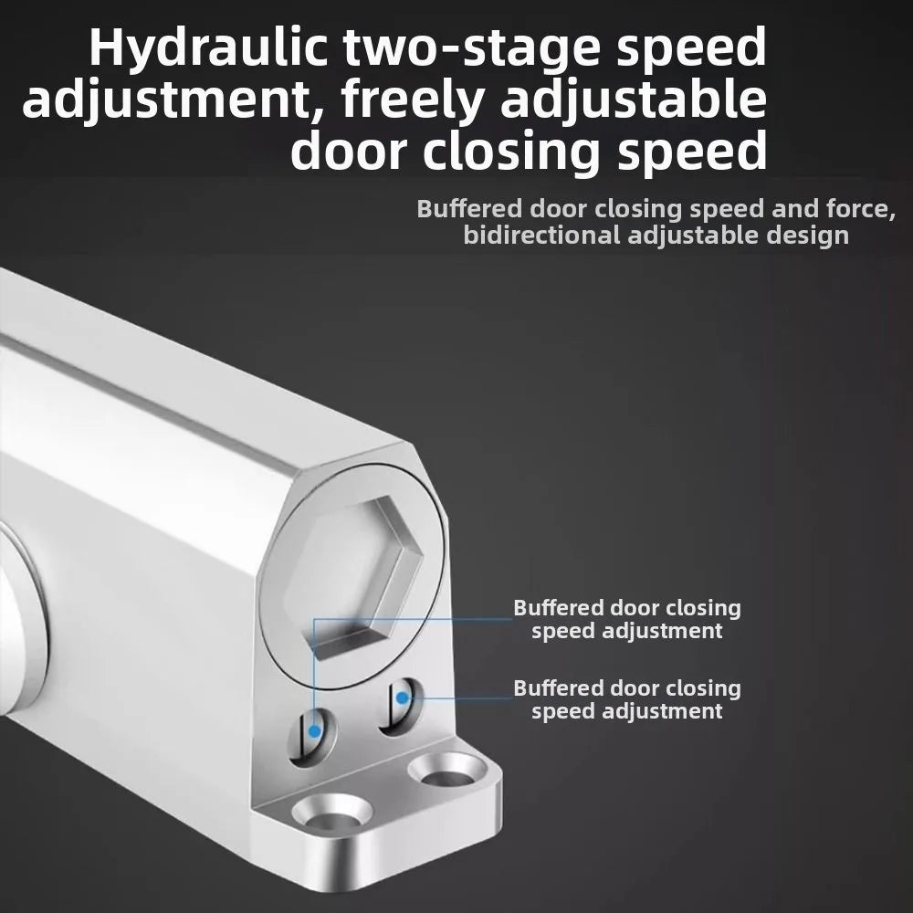 25-85KG Automatic Door Closer Mute Soft Closing Adjustable Speed Hydraulic Buffer Aluminum Alloy Protective Door
