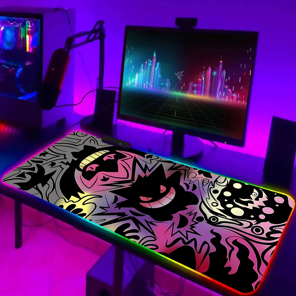 RGB Pc Gamer Keyboard Mouse Pad Mousepad Cute Anime Gengars LED Glowing Mouse Mats Rubber Gaming Computer Mausepad