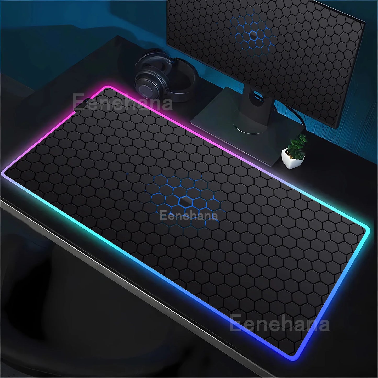 RGB Hexagon polygon Gaming Mouse Pad Rug Computer Accessories Antiskid Offices Geometric Mousepad Luminous Game offices Desk Mat