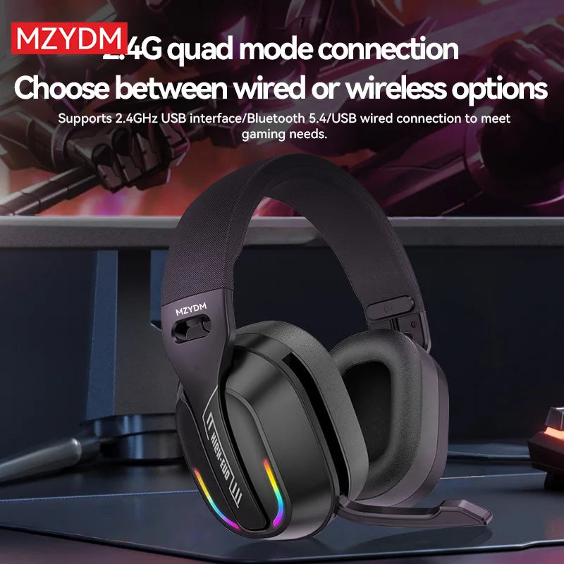 Wireless Gaming Headset: 2.4G/Wired/Bluetooth Headphones 3 Modes, Bendable HD Mic, Soft Ear Pads, Immersive Sound for PC/PS4/PS5