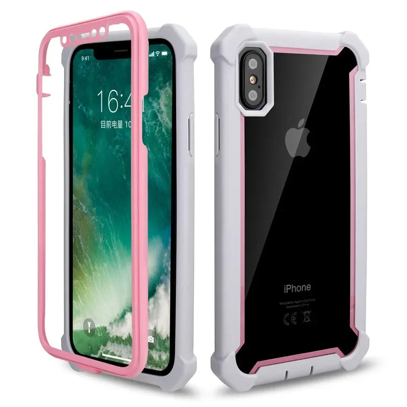 Phone Case For iPhone 12 11 Pro Max X XR XS Max 6 6S 7 8 Plus Shockproof Bumper Transparent Clear TPU Cases PC Back Phone Cover