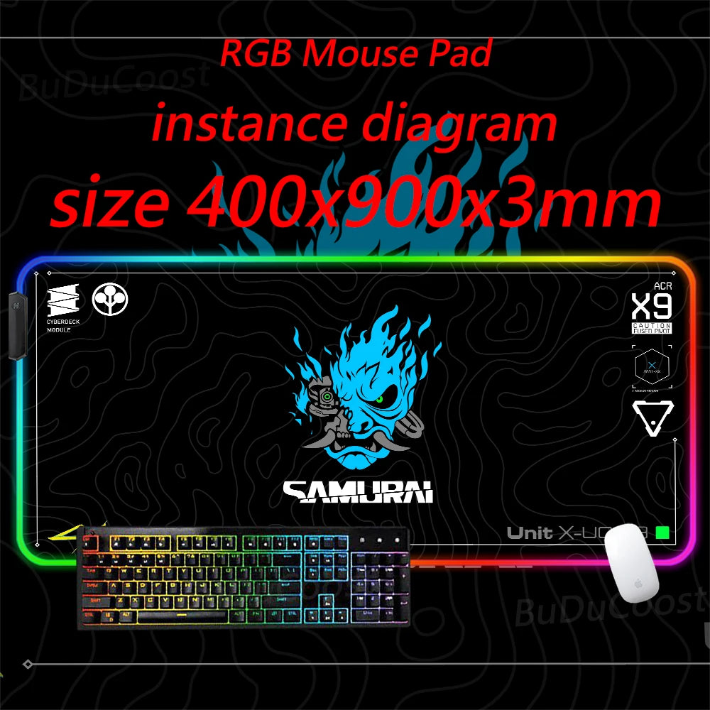 RGB Gaming Mouse pad C-Cyberpunks Computer HD Deskmat XXL Black Mouse Pad Keyboard Office Accessories Company Non-slip Mause Pad