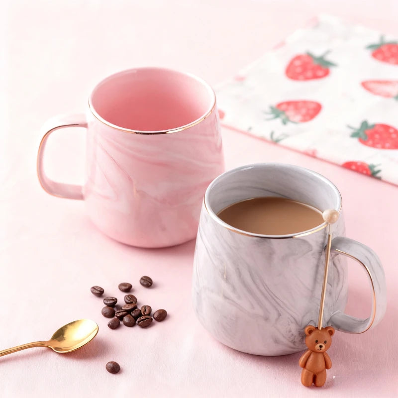 Pink/Grey Ceramic Mug Nordic Ins Style Marbled Gold Rim Coffee Cup Oatmeal Breakfast Cup Valentine's Day Dift Couple water cups