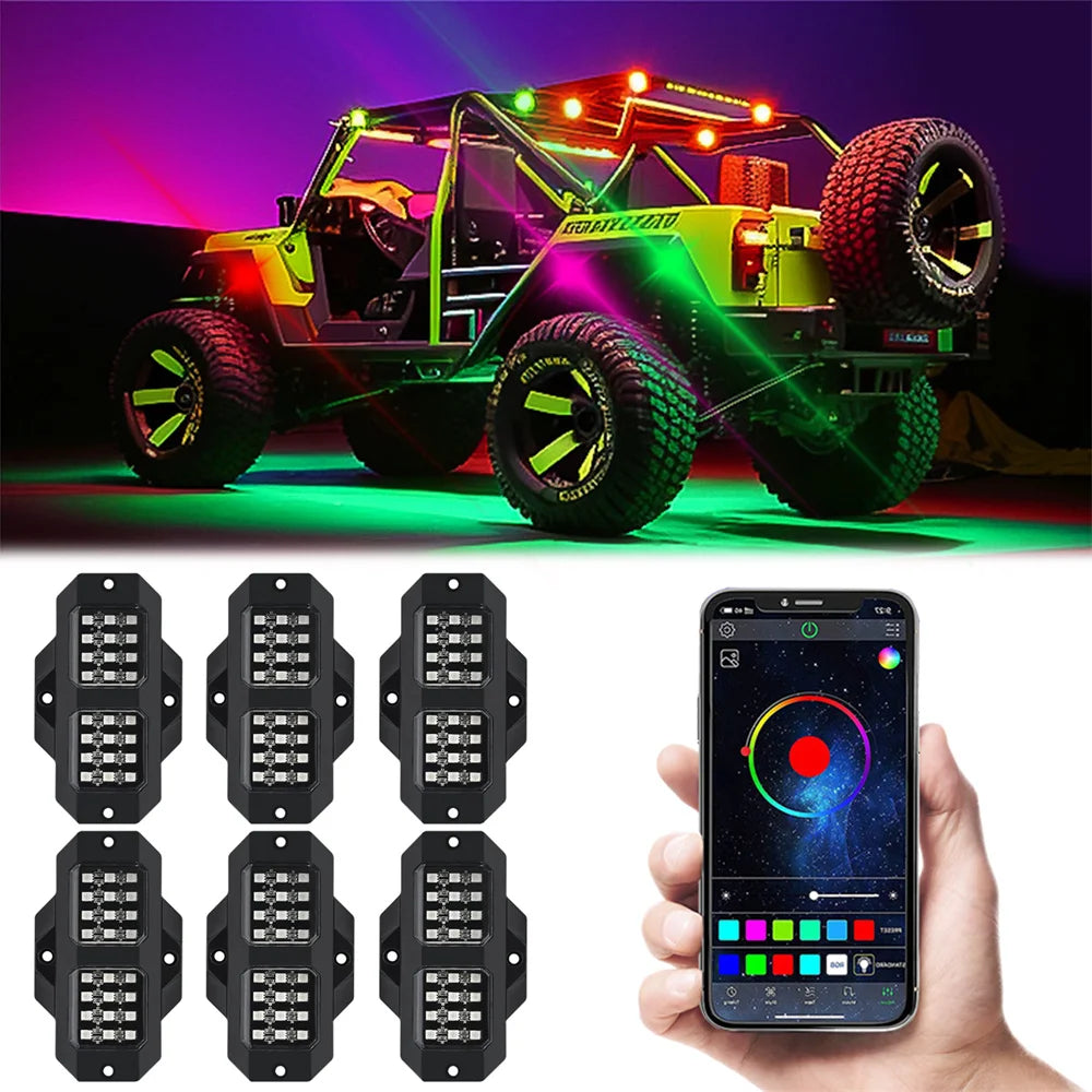 Latest Version Car Undergolw Light 4 in 1 RGB LED Rock Lamp Atmosphere Lights Cars Chassis Ambient Lighting APP Control