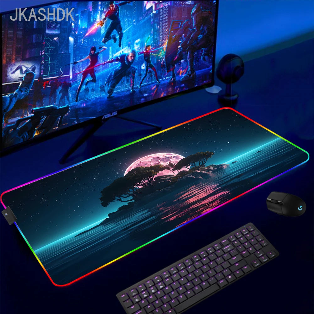 Gaming Cool Mouse Pad with Backlight Mouse Carpet Huge Rugs Rgb Mat 50x100cm Rubber Mat Landscape Led Pc Gamer Speed Desk Mats