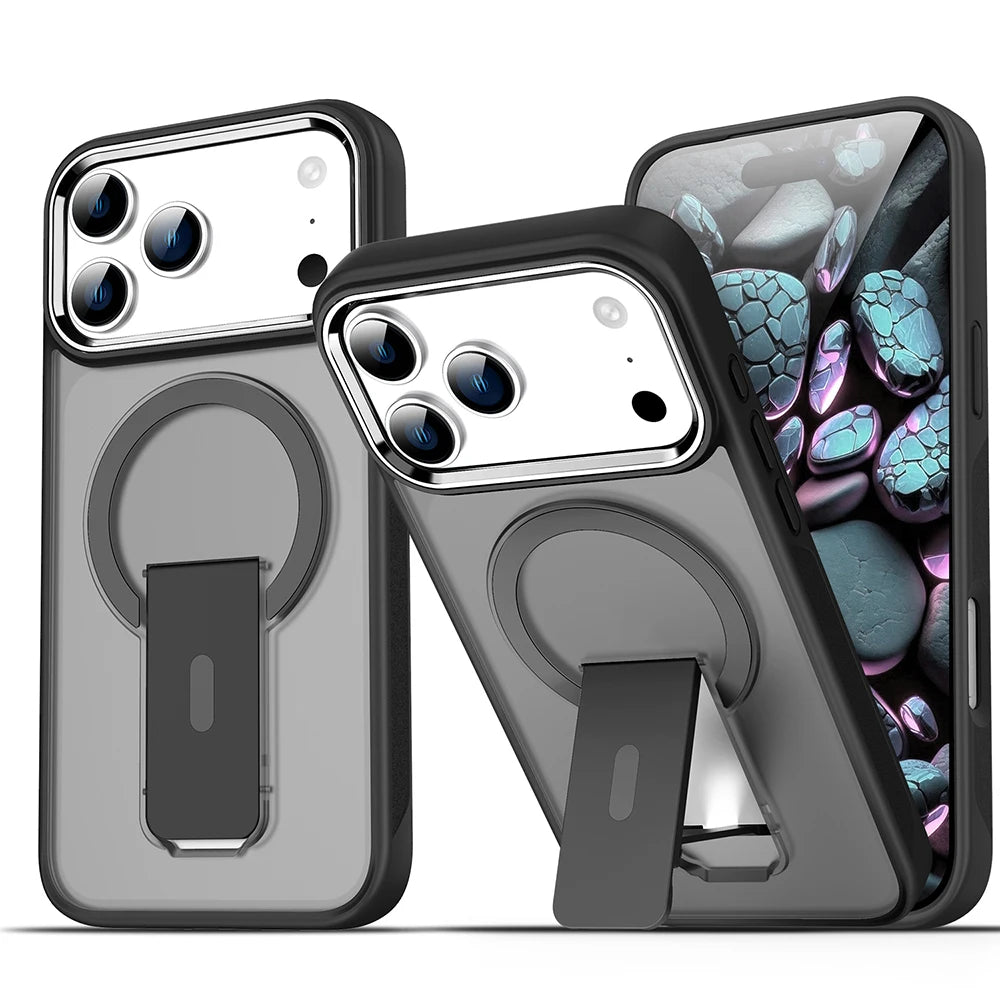Luxury For Magsafe Phone Case For iPhone 17 Pro Max Air Magnetic Wireless Charge Folding Stand Holder Matte Cover Cases