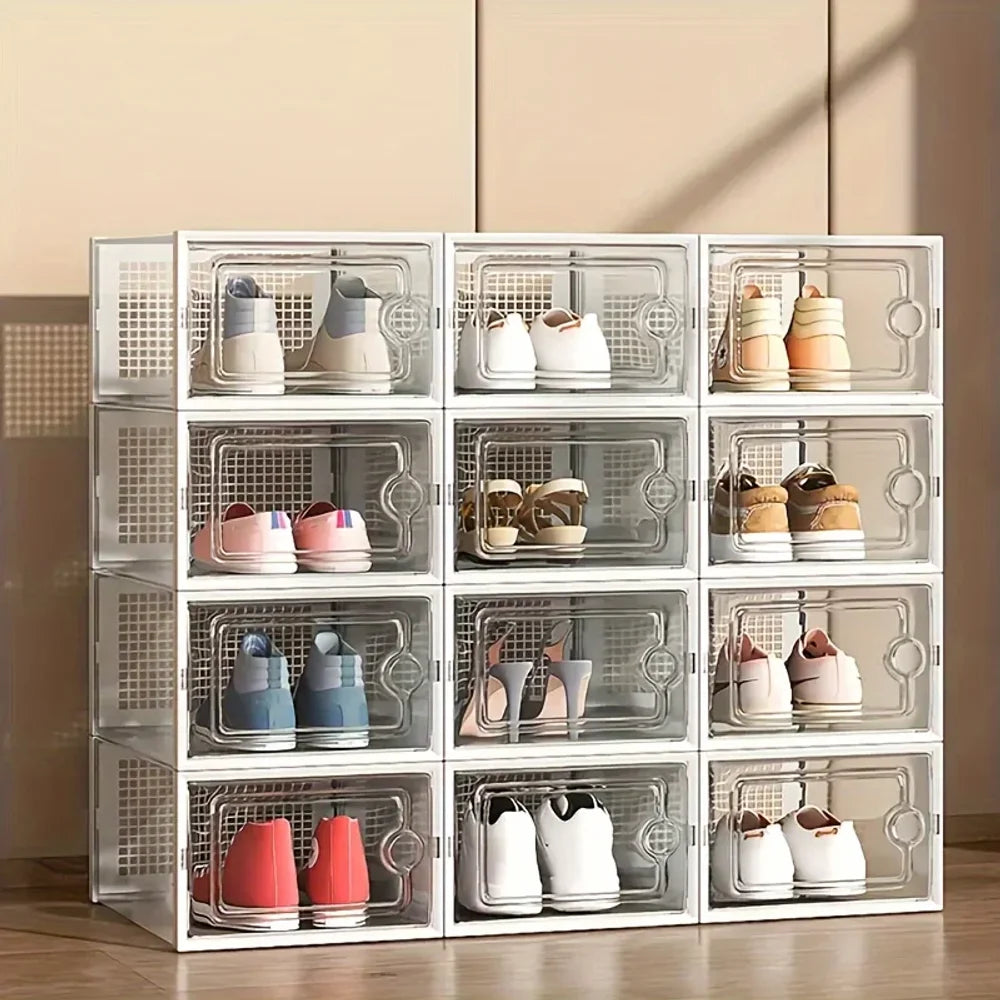 6/12pcs Transparent Shoe Boxes Stackable Shoe Cases Storage Plastic Shoes Box Dustproof Sneaker Boxes Shoes Furniture Organiz